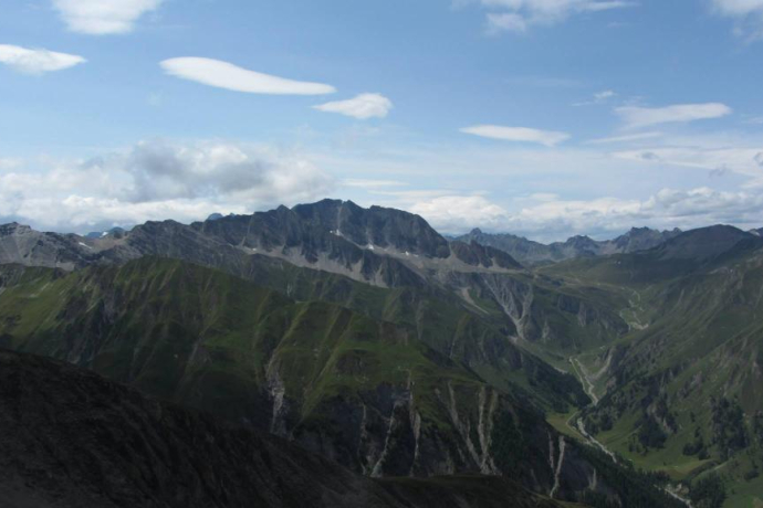 Piz Motnair, view of Piz Rots, Zeblasjoch