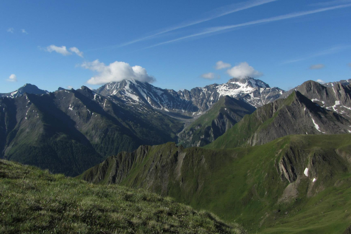 Ausblick vom Alptrider Sattel Richtung Muttler und Stammerspitz