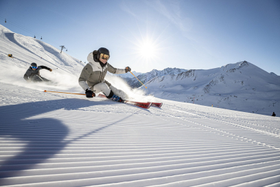 Skifahren in Samnaun, Schweiz.