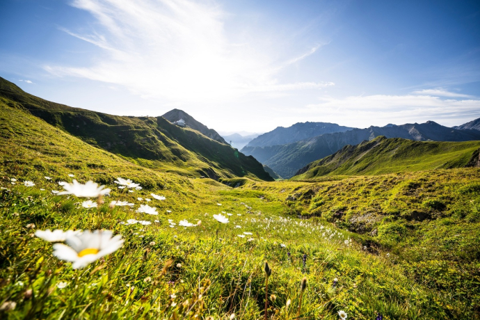 Wanderung Samnaun mit Blick in Richtung Alp Trida Sattel.