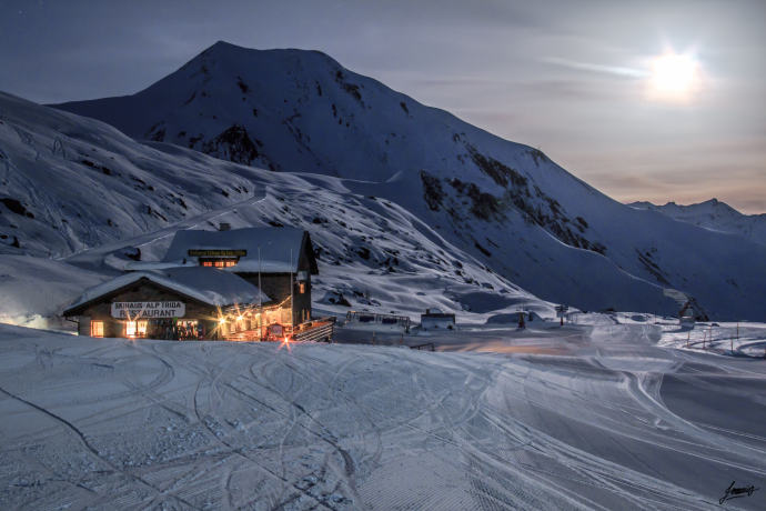 Mondschein Skifahren Skihaus
